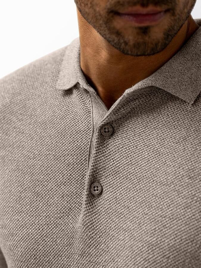 State of Art regular polo taupe fijn gebreid - Foto 4