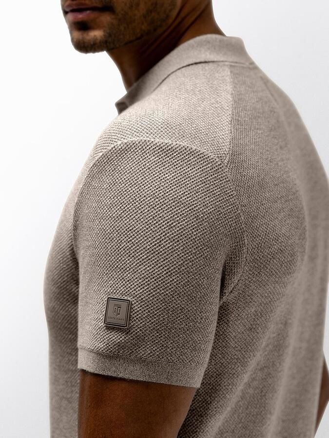 State of Art regular polo taupe fijn gebreid - Foto 5
