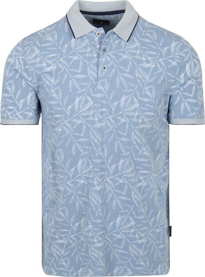 State Of Art Polo Shirt Korte Mouw Polo Printed Leafs Lichtblauw - Foto 2