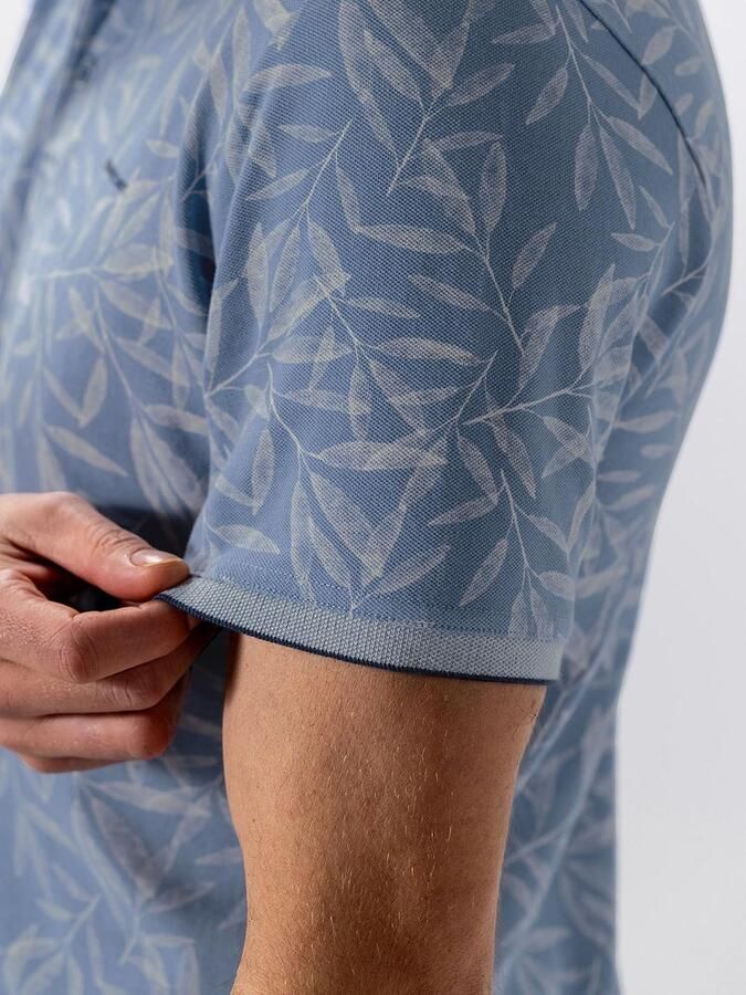 State Of Art Polo Shirt Korte Mouw Polo Printed Leafs Lichtblauw - Foto 3
