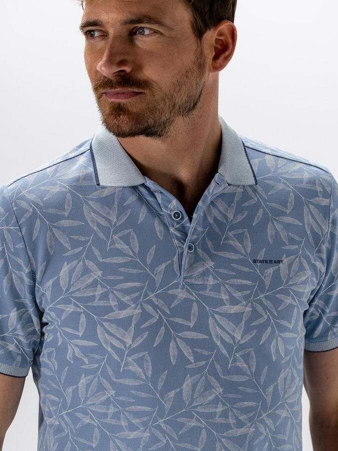 State Of Art Polo Shirt Korte Mouw Polo Printed Leafs Lichtblauw - Foto 5