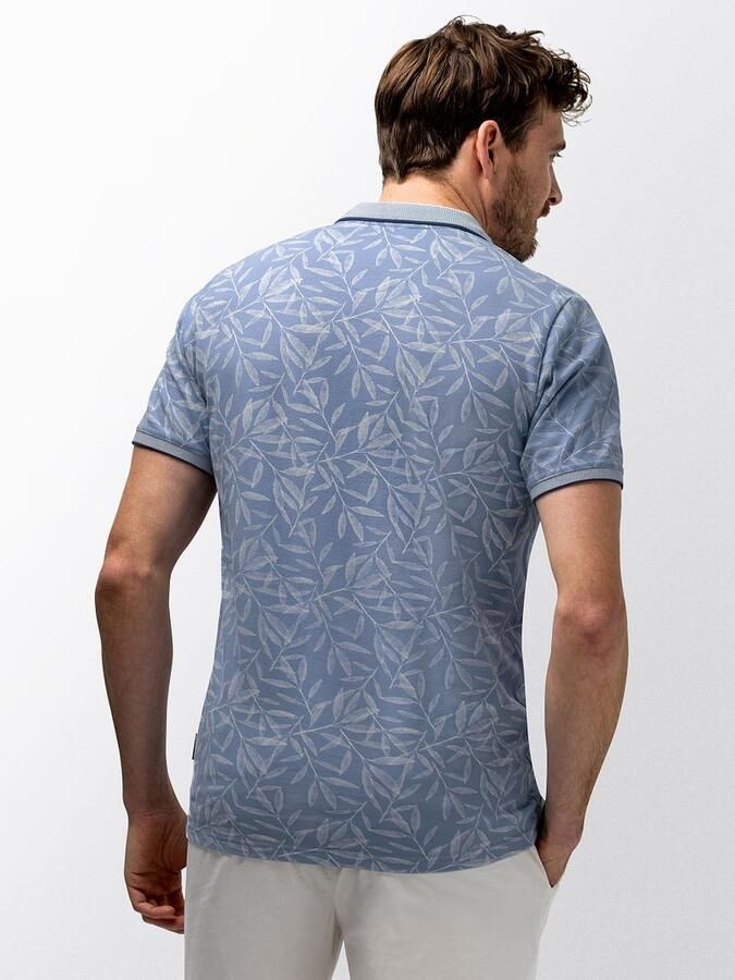 State Of Art Polo Shirt Korte Mouw Polo Printed Leafs Lichtblauw - Foto 6