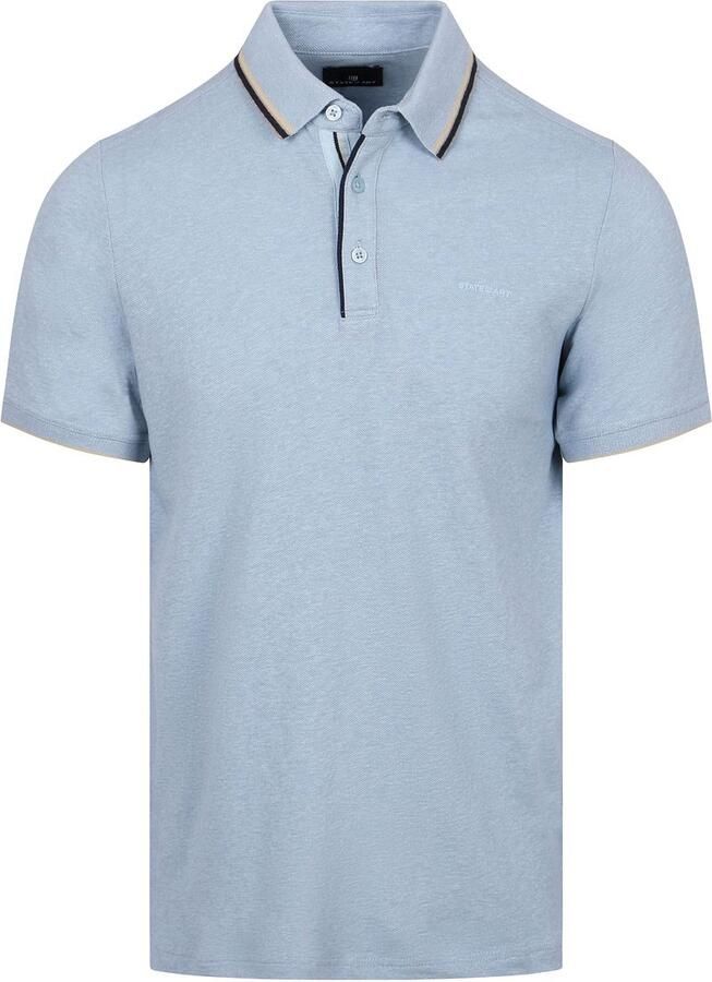 State Of Art Polo Shirt Korte Mouw Poloshirt Tipping Cotton Linen Lichtblauw - Foto 4
