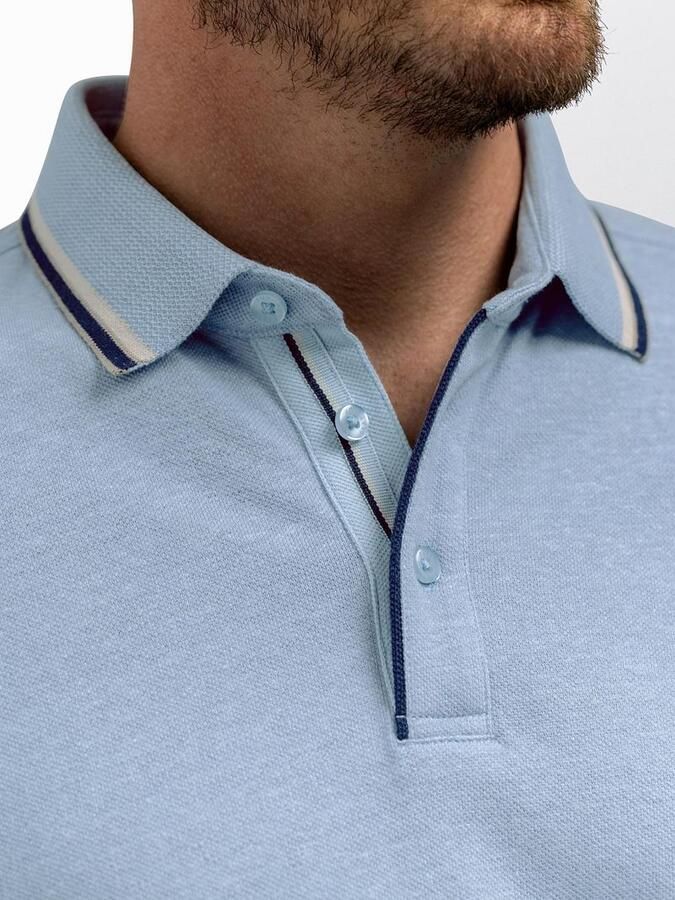 State Of Art Polo Shirt Korte Mouw Poloshirt Tipping Cotton Linen Lichtblauw - Foto 5