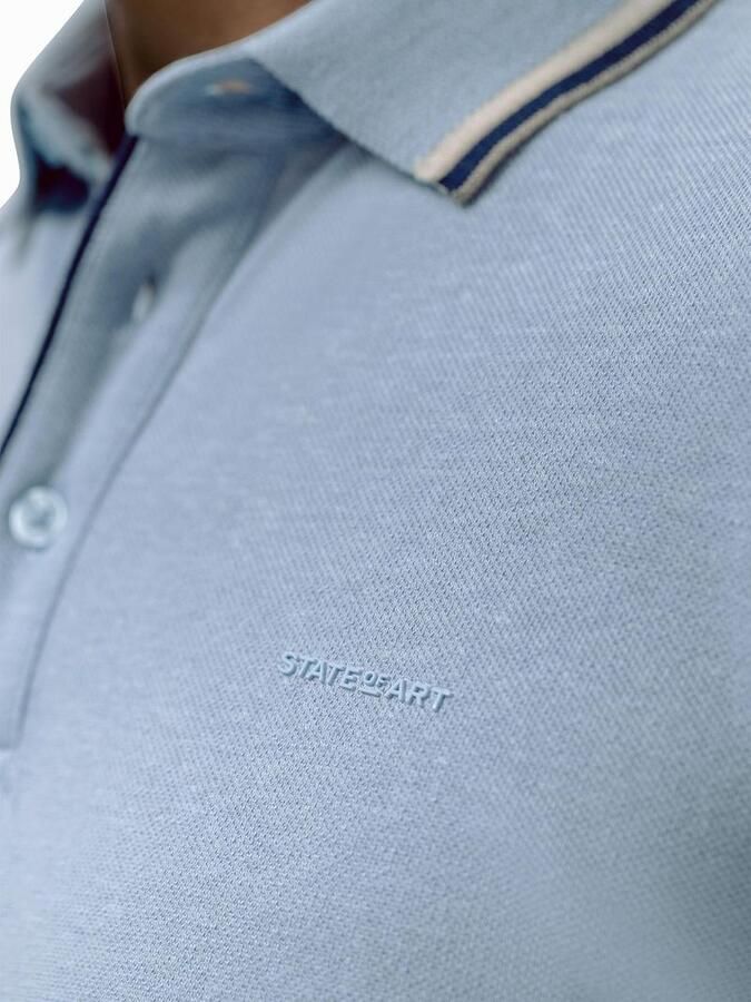 State Of Art Polo Shirt Korte Mouw Poloshirt Tipping Cotton Linen Lichtblauw - Foto 6