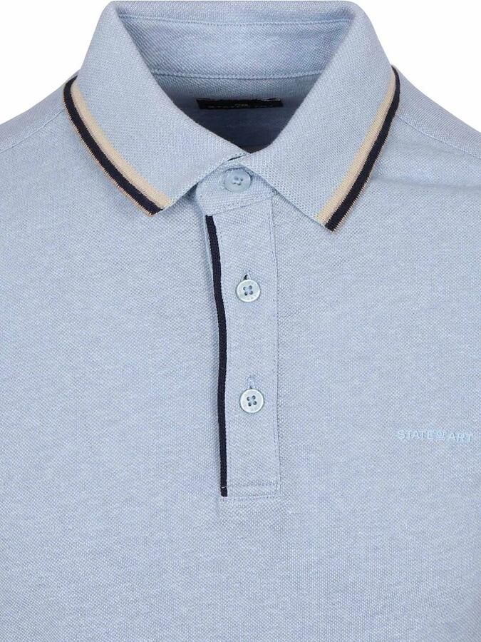 State Of Art Polo Shirt Korte Mouw Poloshirt Tipping Cotton Linen Lichtblauw - Foto 8
