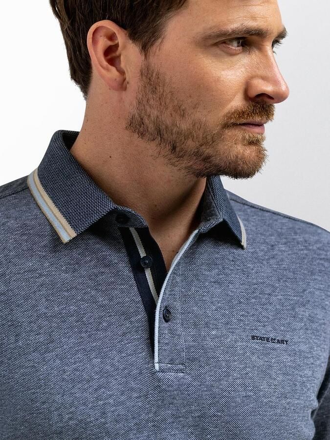 State of Art Poloshirt Tipping Cotton Linen Navy