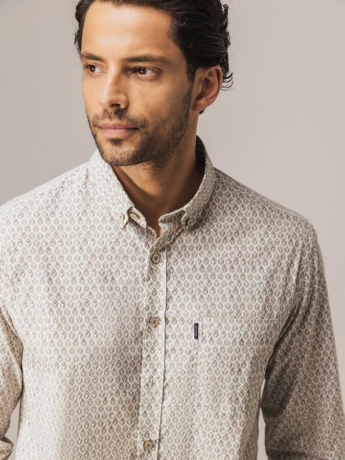 State of Art Shirt Poplin Print Beige - Foto 3