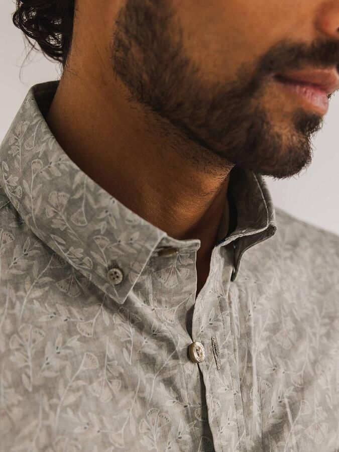 State Of Art Overhemd Lange Mouw Short Sleeve Overhemd Leafs Beige - Foto 4