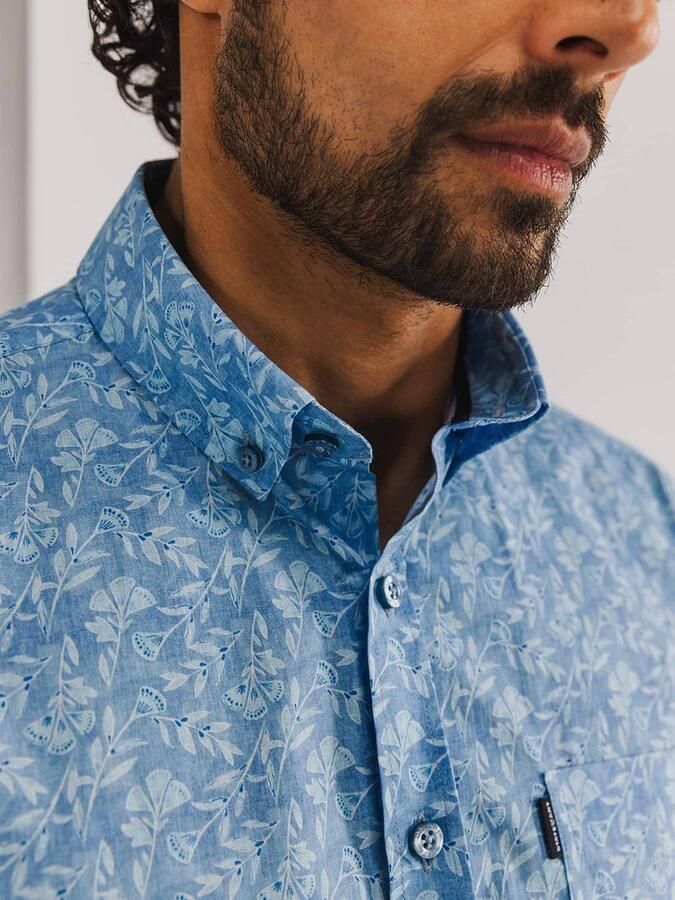 State Of Art Overhemd Lange Mouw Short Sleeve Overhemd Leafs Blauw - Foto 4