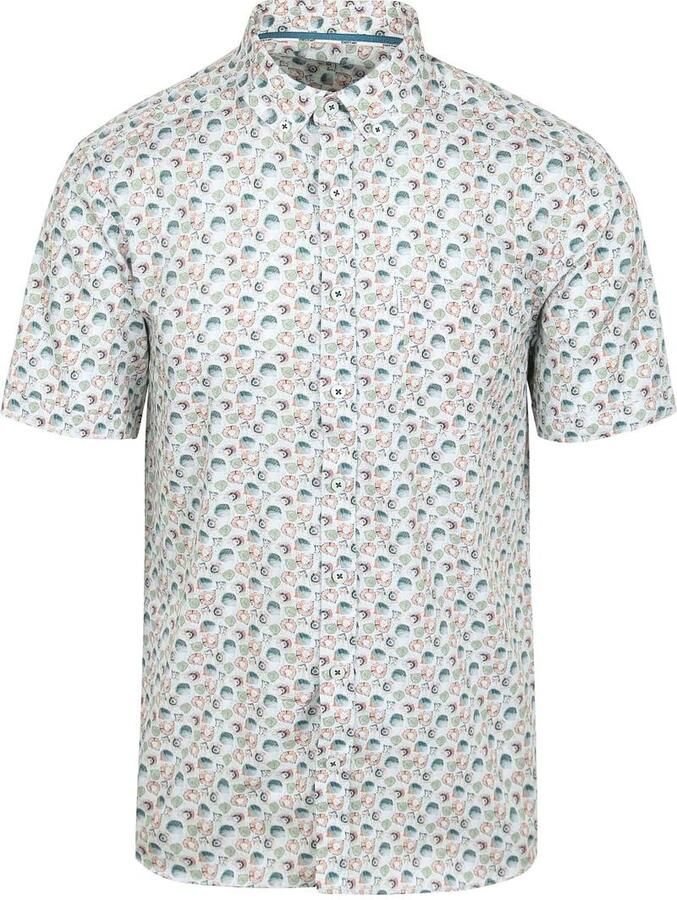 State Of Art Overhemd Lange Mouw Short Sleeve Overhemd Print Twill Lichtblauw