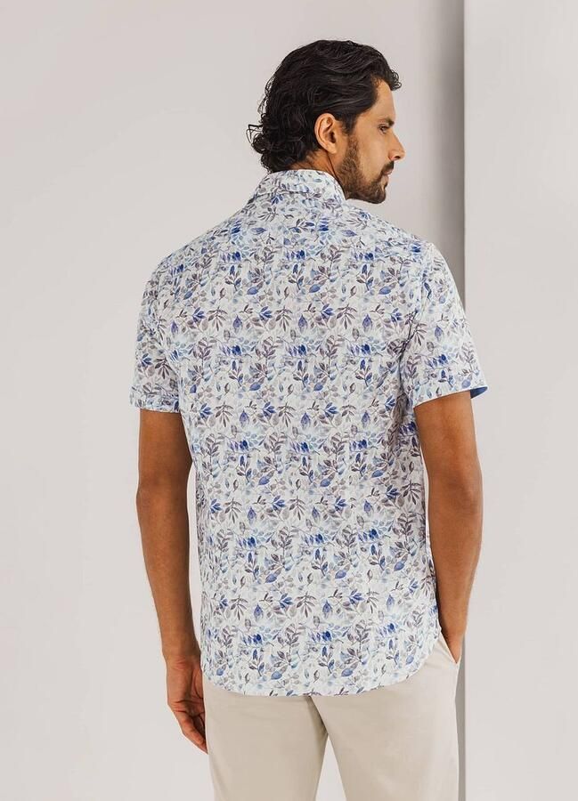 State Of Art Overhemd Lange Mouw Short Sleeve Poplin Overhemd Beige Blauw - Foto 6