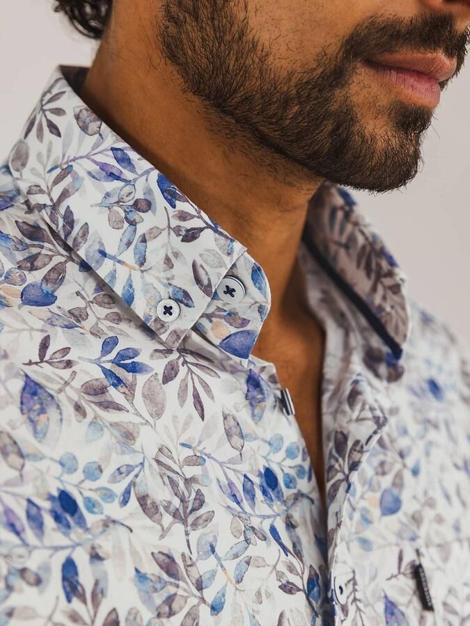 State Of Art Overhemd Lange Mouw Short Sleeve Poplin Overhemd Beige Blauw - Foto 5