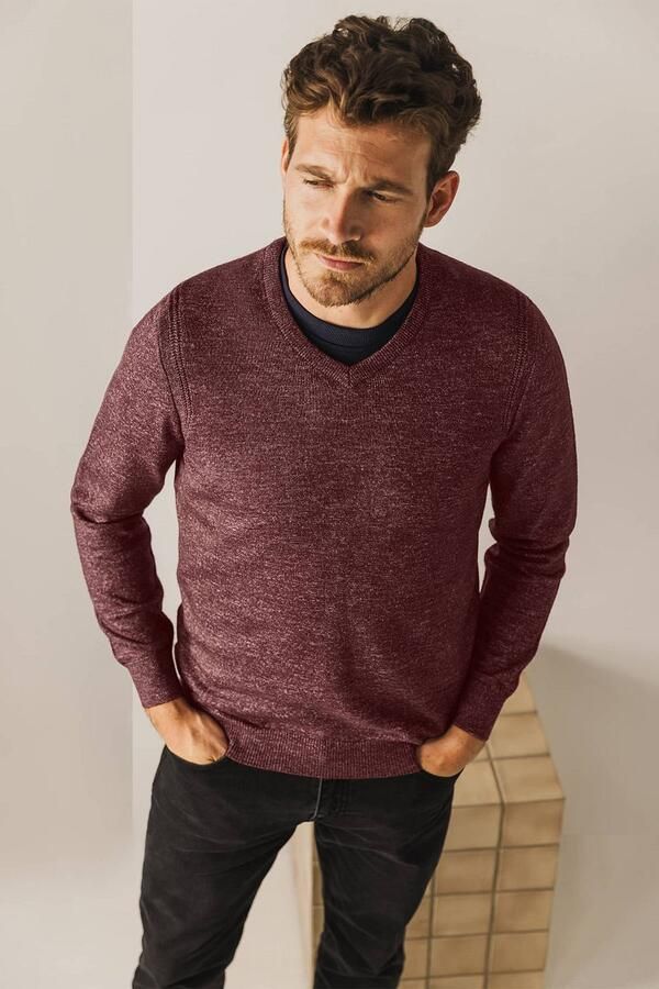 State Of Art Sweater Trui V-Hals Melange Bordeaux - Foto 2