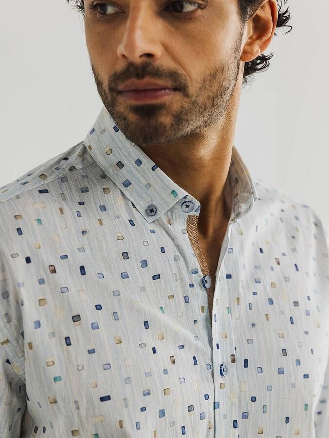 State Of Art Overhemd Lange Mouw Twill Overhemd Print Lichtblauw - Foto 3