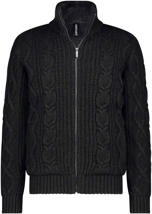 State of Art grofgebreid vest met wol en ingebreid patroon donkergroen