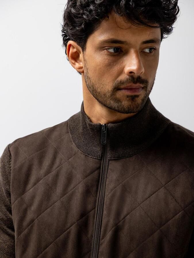 State of Art katoenen gebreid quilted vest donkerbruin - Foto 3