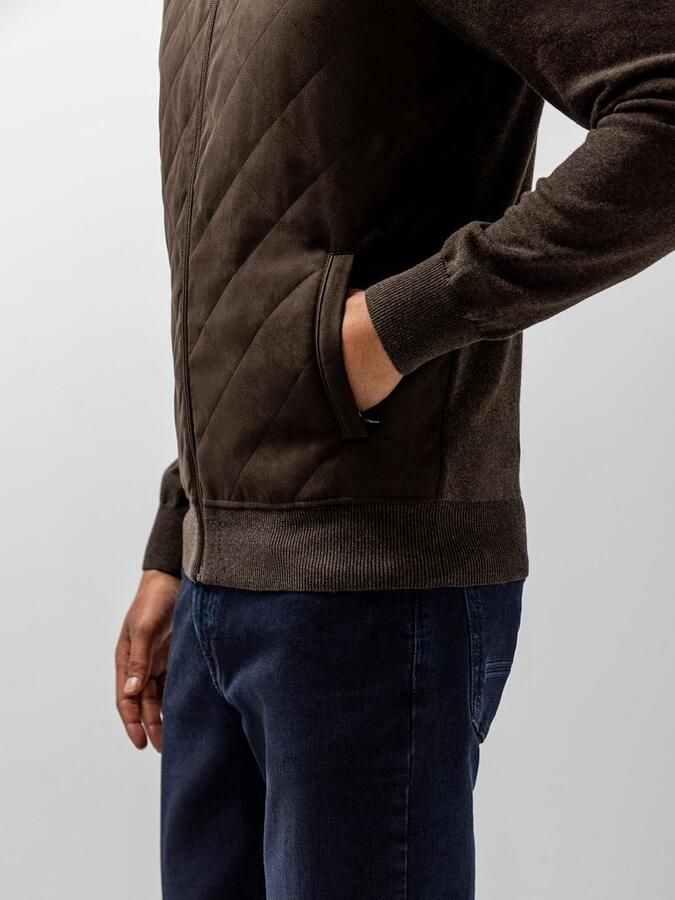 State of Art katoenen gebreid quilted vest donkerbruin - Foto 4
