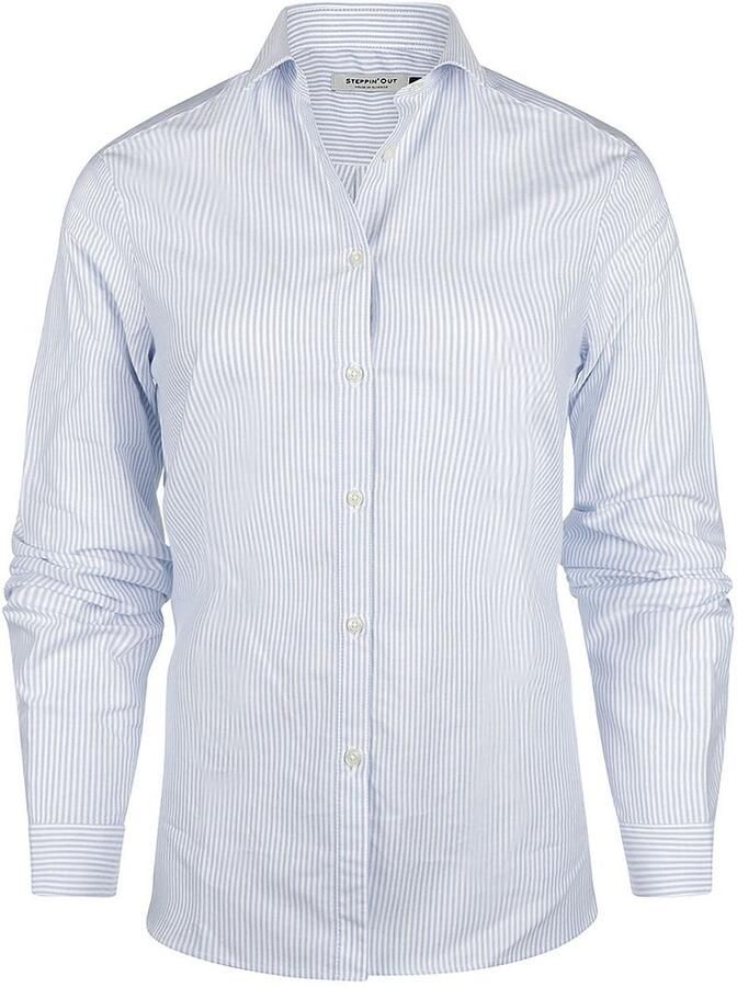 Steppin' Out Blouse Bibi Oxford Streep Dames Lichtblauw