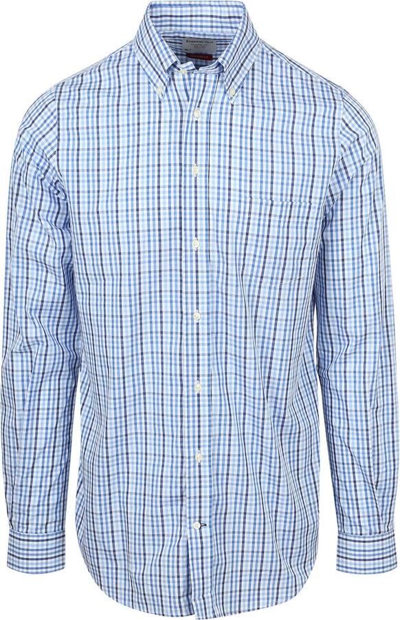Steppin' Out Extra Lange Mouwen Overhemd Ruit Blauw
