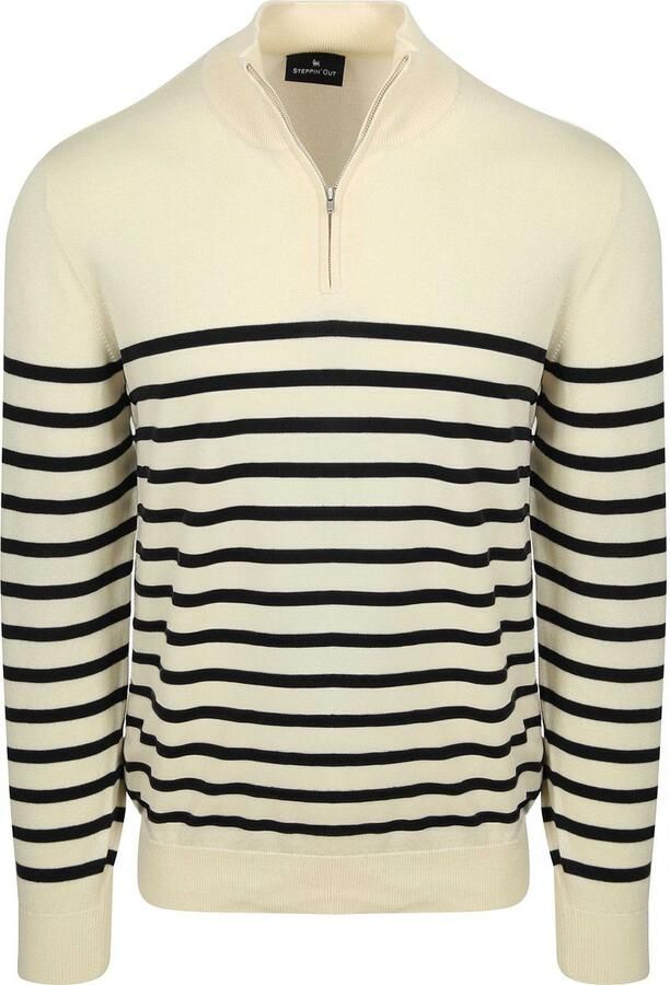 Steppin' Out Half-Zip Trui Breton Stripe Ecru