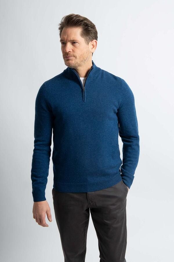 Steppin' Out Half Zip Trui Merinowol Marine Blauw - Foto 4