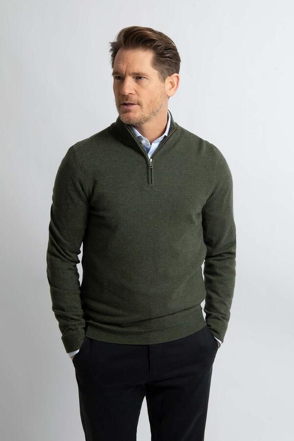 Steppin' Out Half Zip Trui Merinowol Olijfgroen - Foto 3