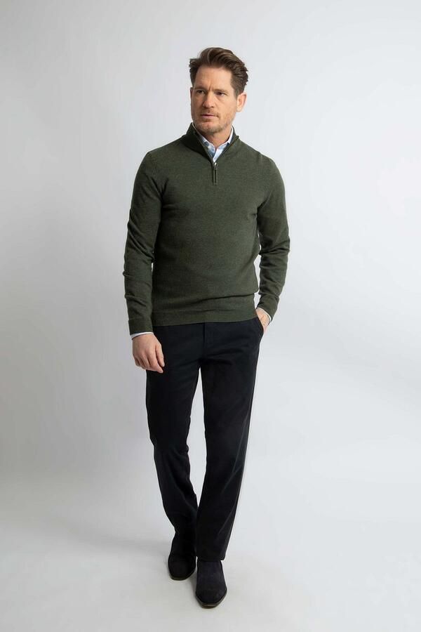 Steppin' Out Half Zip Trui Merinowol Olijfgroen - Foto 4