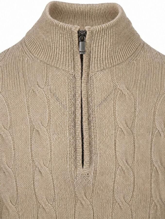 Steppin' Out Lau Pull Merino Half Zip Cable Beige