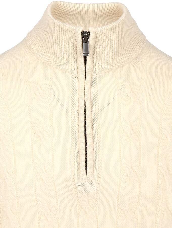 Steppin' Out Lau Pull Merino Half Zip Cable Ecru