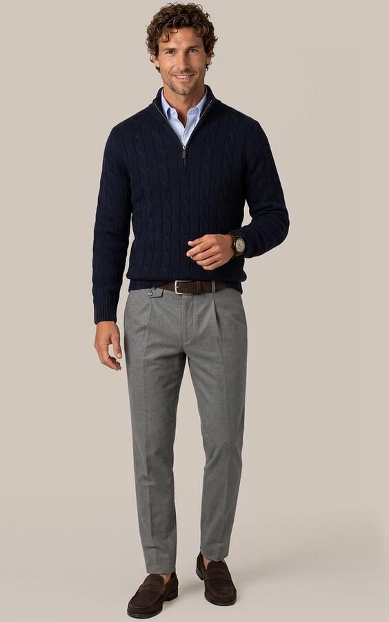 Steppin' Out Lau Pull Merino Half Zip Cable Navy