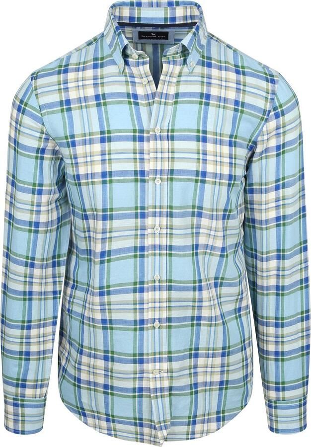 Steppin' Out Overhemd Linen Cotton Checks Blauw Groen