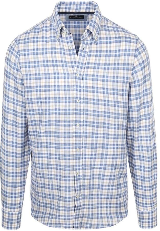 Steppin' Out Overhemd Linen Cotton Checks Blauw Sand