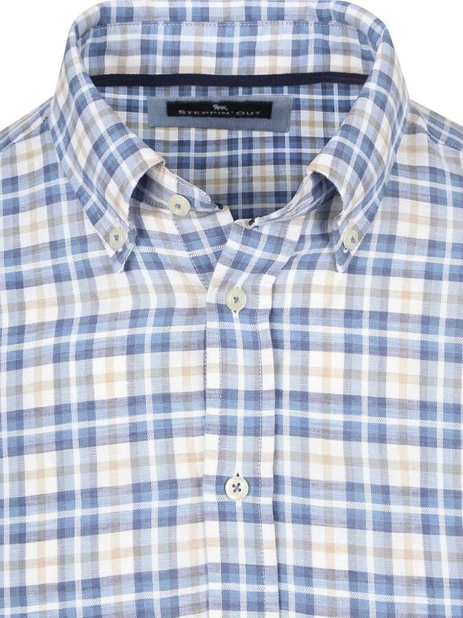 Steppin' Out Overhemd Linen Cotton Checks Blauw Sand - Foto 2