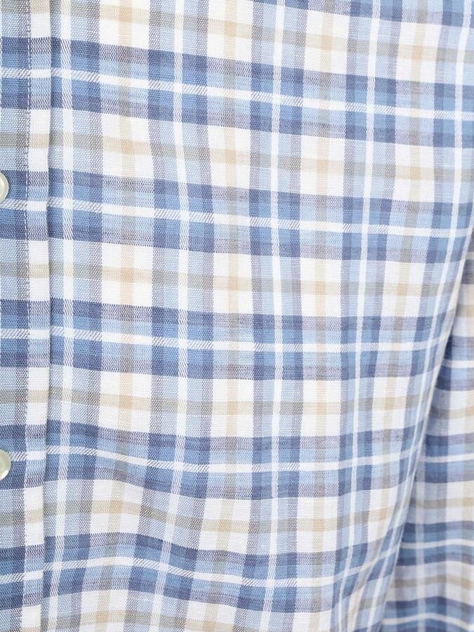 Steppin' Out Overhemd Linen Cotton Checks Blauw Sand - Foto 3