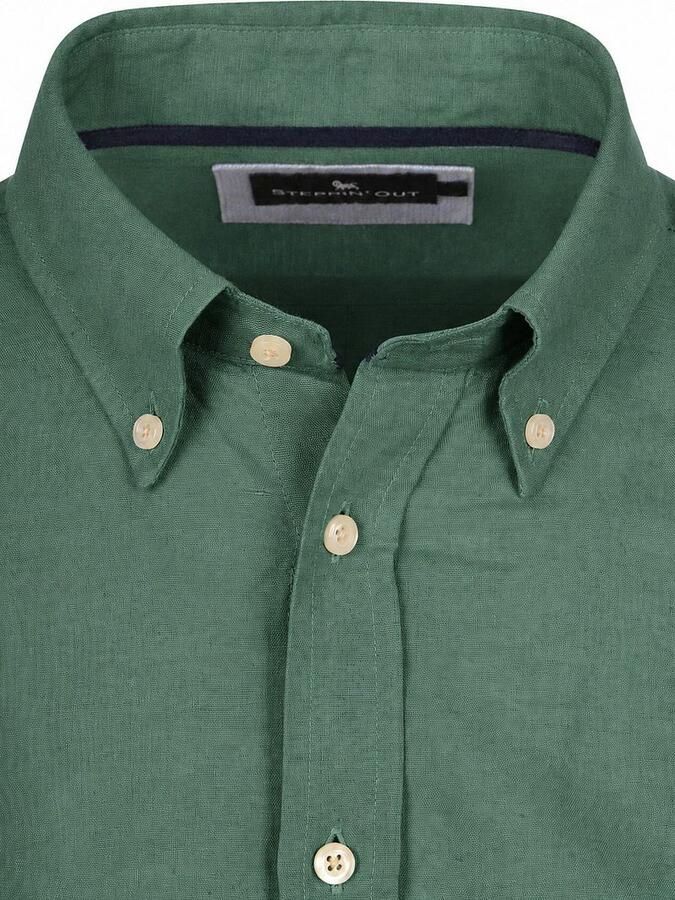 Steppin' Out Overhemd Linen Cotton Donkergroen - Foto 3