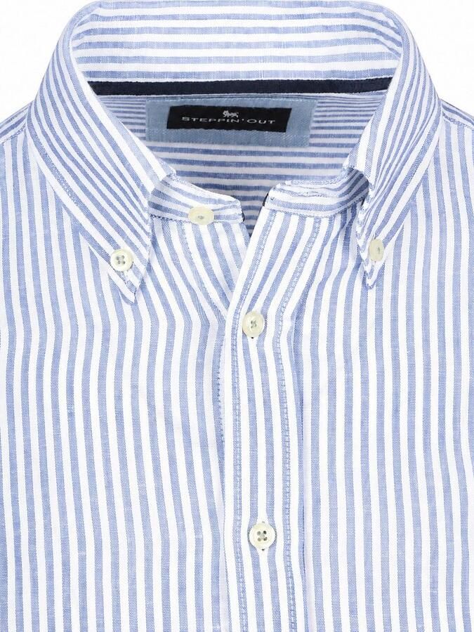 Steppin' Out Overhemd Linen Cotton Streep Blauw - Foto 3