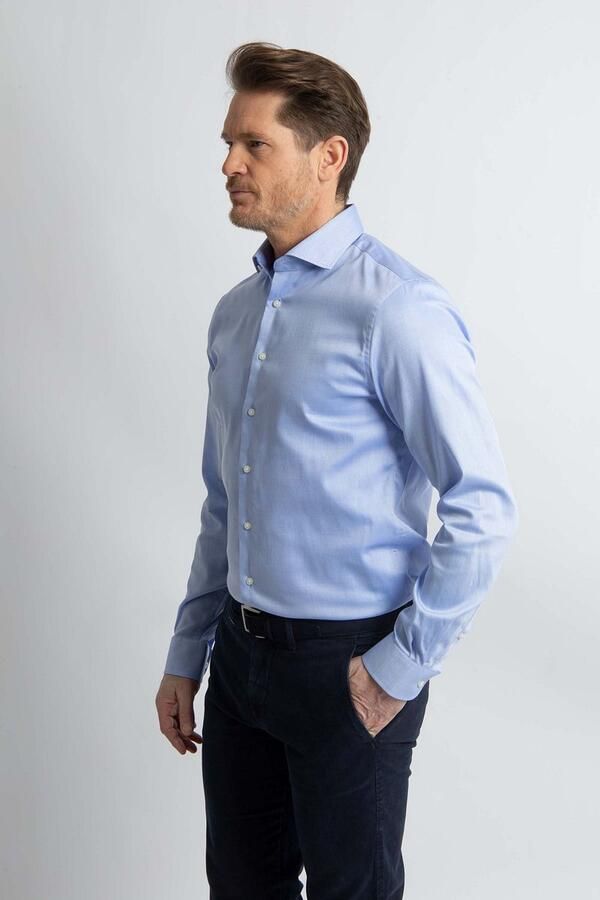 Steppin' Out Overhemd Slim-Fit Dobby Lichtblauw - Foto 3