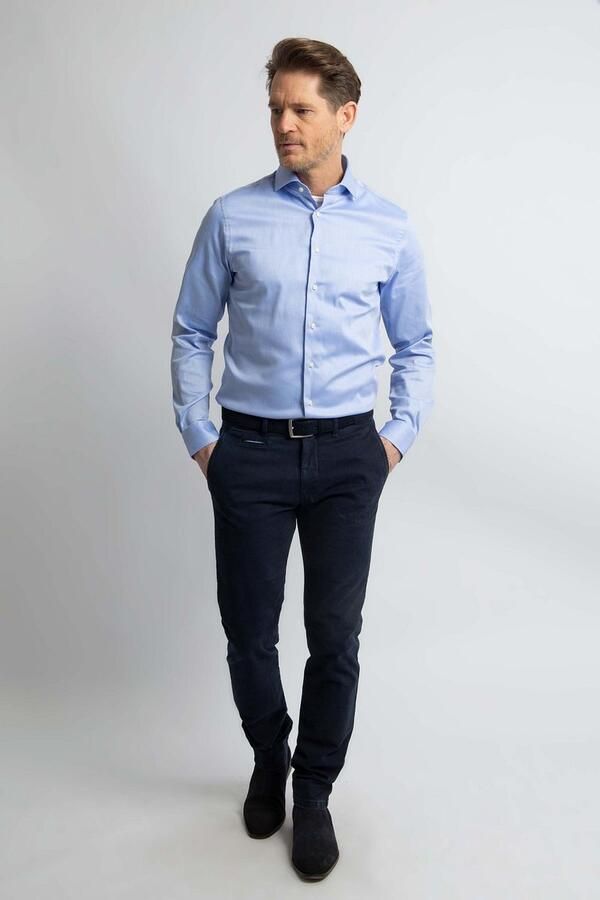 Steppin' Out Overhemd Slim-Fit Dobby Lichtblauw - Foto 4