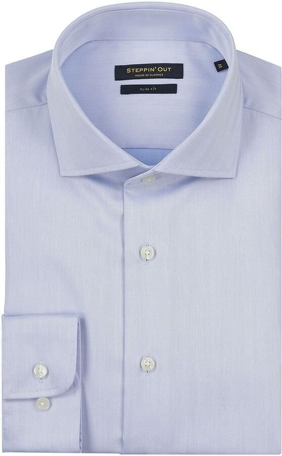Steppin' Out Overhemd Slim-Fit Herringbone Lichtblauw