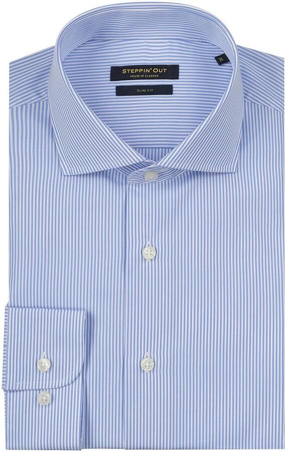 Steppin' Out Overhemd Slim-Fit Streep Lichtblauw