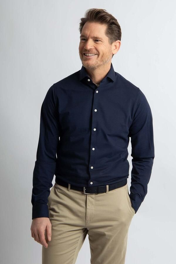 Steppin' Out Overhemd Stretch Piqué Navy - Foto 5