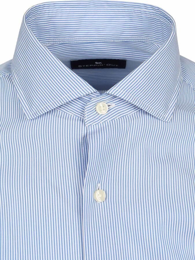 Steppin' Out Overhemd Twill Streep Lichtblauw
