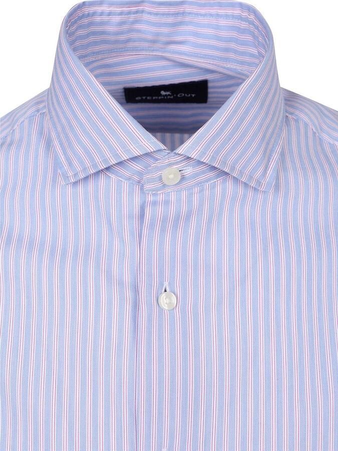 Steppin' Out Overhemd Twill Streep Lichtblauw Rood