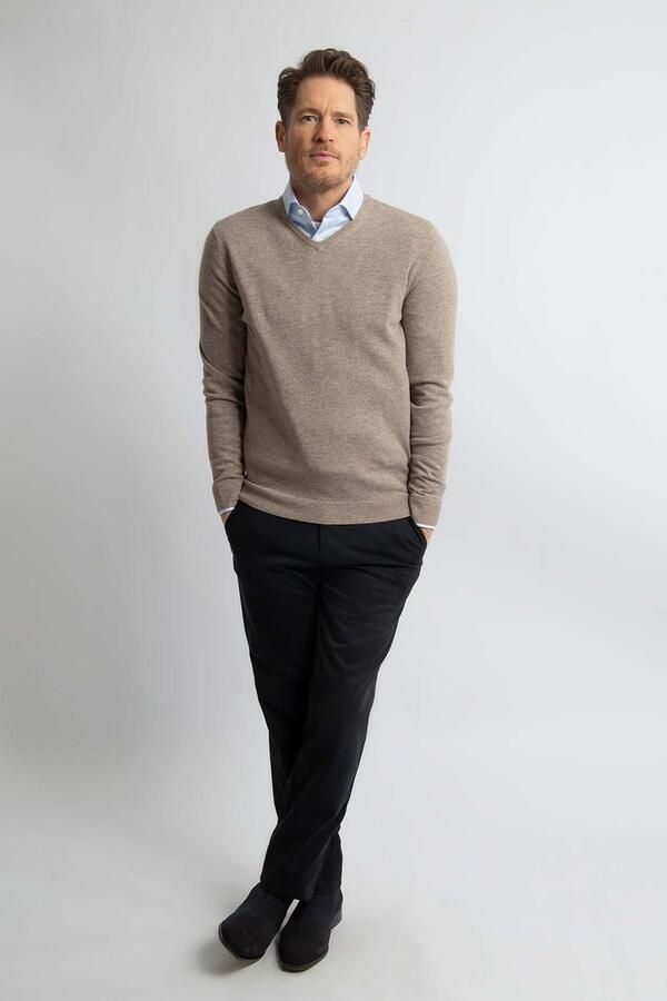 Steppin' Out Pullover V-hals Merinowol Lichtbruin - Foto 3