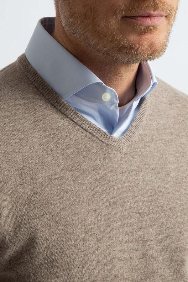 Steppin' Out Pullover V-hals Merinowol Lichtbruin - Foto 5