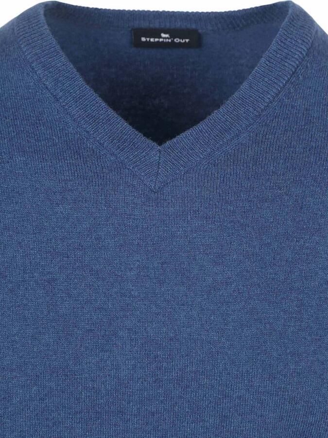 Steppin' Out Pullover V-hals Merinowol Mid Blauw