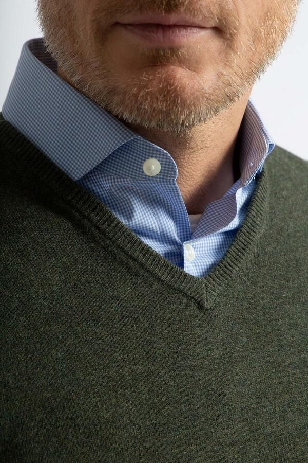 Steppin' Out Pullover V-hals Merinowol Olijfgroen - Foto 3