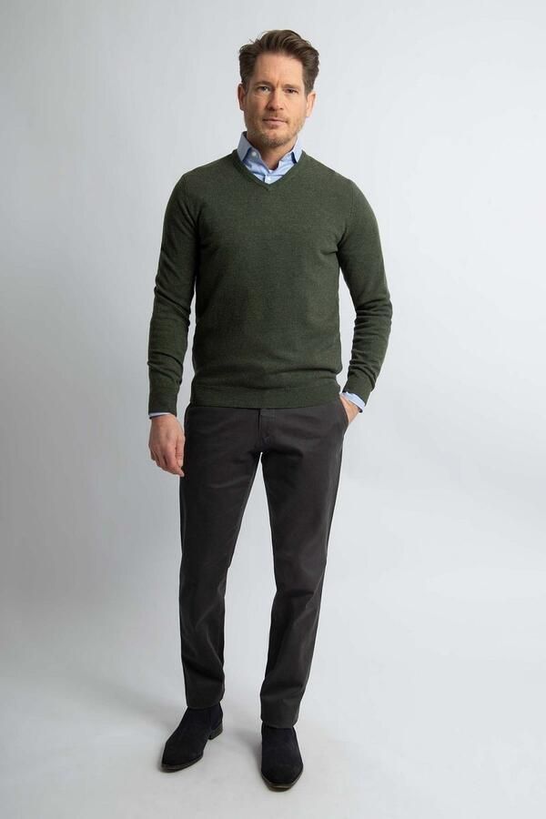 Steppin' Out Pullover V-hals Merinowol Olijfgroen - Foto 4