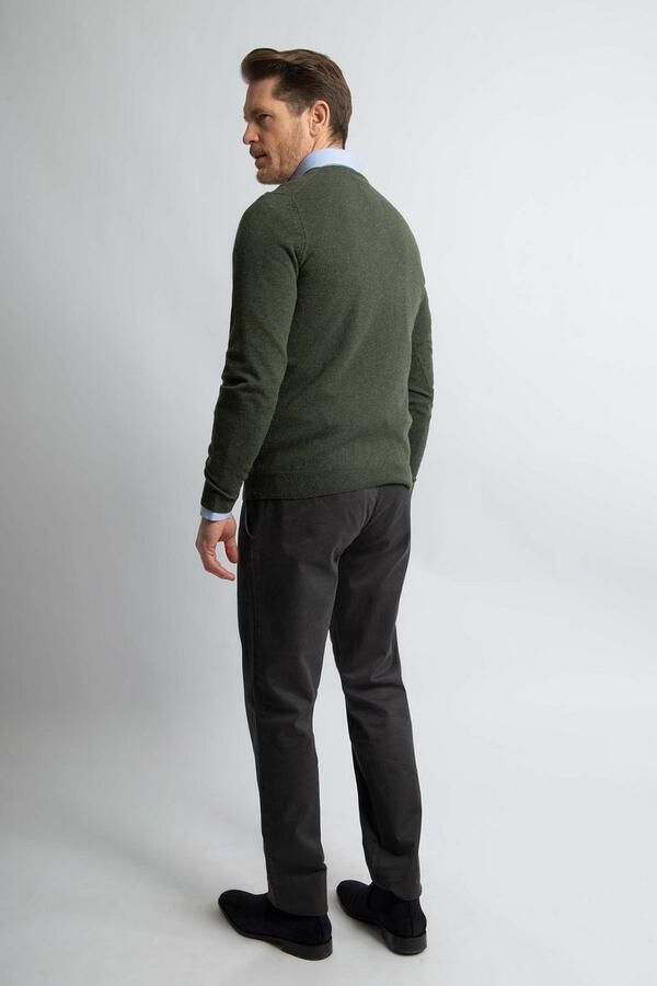 Steppin' Out Pullover V-hals Merinowol Olijfgroen - Foto 5